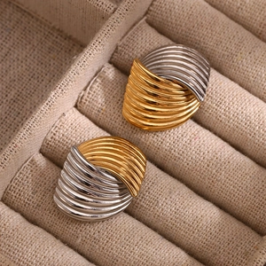 Minimalist 18K gold plated stainless steel fan earrings with spiral wave texture