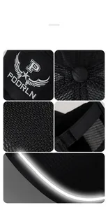 Detail of breathable mesh baseball cap with reflective safety strip and embroidered logo