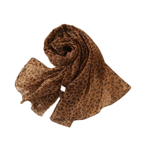 Classic leopard print chiffon scarf for women with lightweight semi-transparent fabric