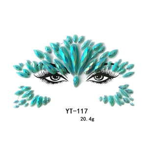 Teal acrylic face rhinestone stickers for festival party makeup and dazzling eye face art deco