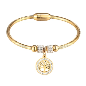 Gold tree of life bangle with crystal embellishments and snake chain style design