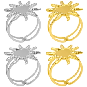 Sunburst Heart Open Ring 304 Stainless Steel 18K Gold Plated Adjustable Irregular Sunray Fashion Jewelry For Women