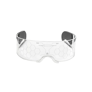 Cyberpunk LED glowing glasses with honeycomb patterns on transparent acrylic lenses