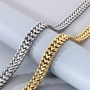 Detailed view of polished gold and silver heart-shaped chain links for men