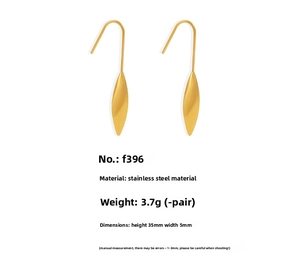 Detailed macro view of gold-plated leaf drop earrings with dimensions and weight specs