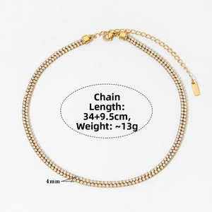 Detail of 4mm wide stainless steel necklace with double-row cubic zirconia and lobster clasp
