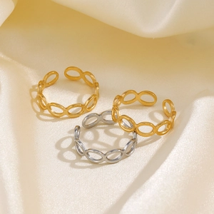Stainless Steel Hollow Oval Geometric Open Ring Adjustable Minimalist Design Fashion Jewelry For Women