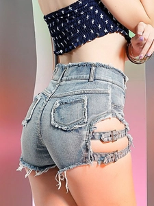 Pantaloncini Di Denim A Vita Alta Taglio Laterale Fibbia In Metallo Orlo Sfilacciato Sexy Streetwear Cotone Hot Pants