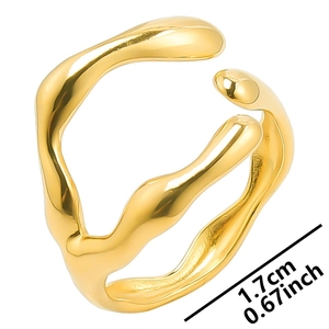 Minimalist 18K gold plated stainless steel wavy open ring with organic liquid shape