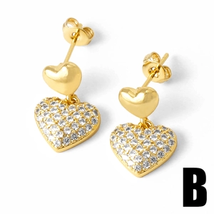 Elegant gold-plated heart drop earrings with shimmering micro-pave zircon crystals