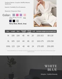 Detailed size guide and measurements chart for lightweight waffle knit bathrobes