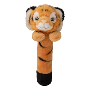 Cute plush tiger hand rattle toy for infants with soft striped fabric and 3D features
