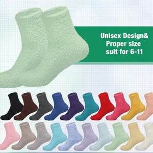 Fuzzy coral fleece mid-calf slipper socks for women and men in 30 vibrant candy colors