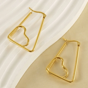 Stainless Steel Heart Earrings Gold Plated Irregular Trapezoid Geometric Luxury Fashion Jewelry For Women