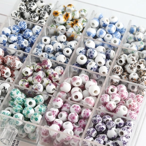 Ceramic Loose Beads Porcelain Floral Pattern Round Spacer Beads For DIY Jewelry Making Bracelet Necklace Crafting Vintage
