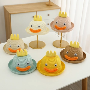 Chapeau De Soleil En Paille Pour Enfants Et Sac À Bandoulière Assorti Canard De Dessin Animé Respirant Pour Garçons Filles
