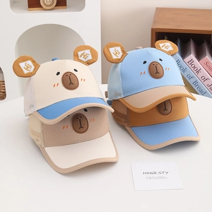Kids breathable mesh baseball cap with cartoon bear ears and Hi embroidery