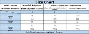 Tableau des tailles pour chemise à carreaux femme avec mesures pour S, M et L