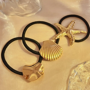Stainless Steel Starfish Shell Heart Charm Hair Ties High Elastic Rope Gold Plated Summer Beach Hair Accessories For Women