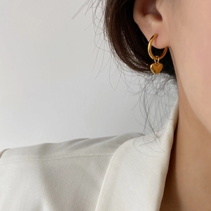 Heart Pendant Hoop Earrings Stainless Steel Gold Plated Minimalist Sweet Jewelry For Women