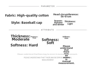 Size chart showing 56-61cm head circumference for cotton corduroy baseball cap