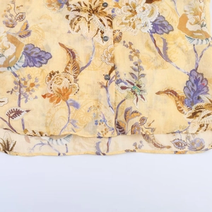 Camicia in misto lino con stampa floreale giallo caldo, bottoni in resina e orlo
