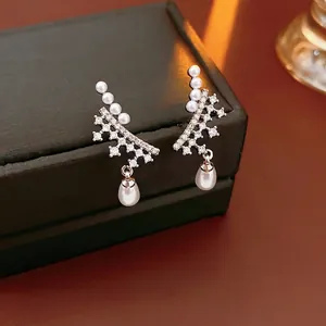Artificial Pearl Drip Earrings With 925 Sterling Silver Earring Post Zircon Copper French Vintage Style Jewelry For Women