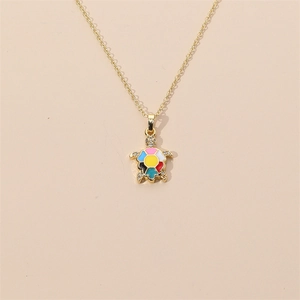 Elegant gold-plated turtle necklace with vibrant colorful enamel shell and crystals