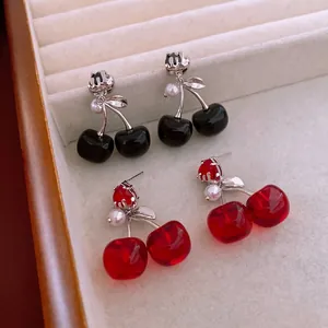 Orecchini A Ciliegia Con Perno In Argento Resina Frutta Zirconia Cubica E Perla Artificial Imitazione Gioielli Per Donne