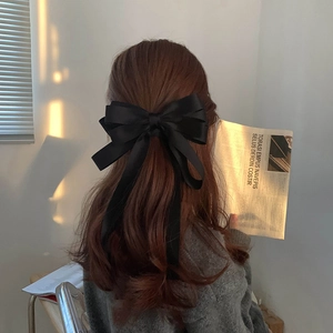 Large Satin Bow Hair Clip With Long Streamers French Retro Elegant Barrette Spring Clip For Women