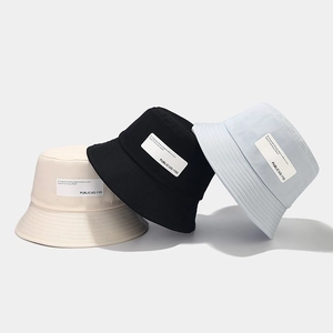 Cotton Canvas Bucket Hat Sun Protection Summer Outdoor Japanese Retro Casual Letter Patch Unisex Solid Color