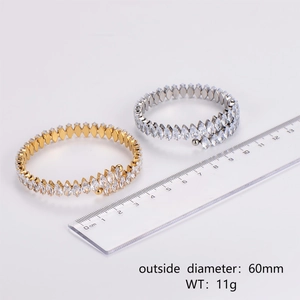60mm stainless steel marquise zircon bracelets in gold and silver finishes, 11g weight