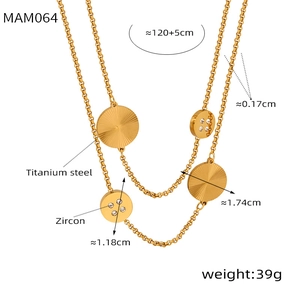 Detailed size chart for vintage titanium steel gold necklace with zircon pendant