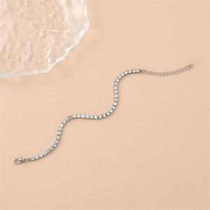 Elegant silver tennis bracelet with sparkling round zircons and adjustable lobster clasp