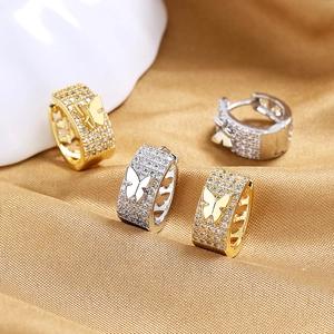 Butterfly Huggie Earrings Copper Zirconia Hollow Pave Inlaid Fashion Light Luxury Ins Style For Women Chic Accessory