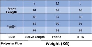 Size chart for women's rib-knit cardigan showing S-L dimensions and fabric details