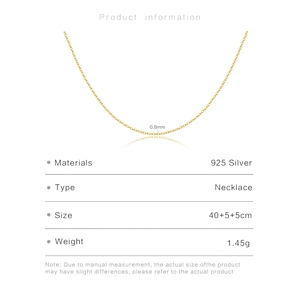 Detail specifications of 0.8mm gold S925 sterling silver box chain necklace with dimensions