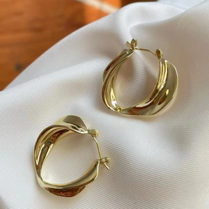 Copper Twisted Hoop Earrings Irregular Geometric High Polish Simple Modern Fashion Jewelry Accessories For Women