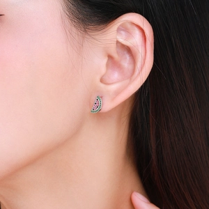Boucles d'oreilles pastèque en argent S925 avec cristaux colorés pour un look d'été