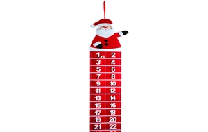 Detail von Adventskalender aus Filz mit 24 nummerierten roten Taschen und Nikolaus