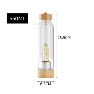 550ml glass water bottle with yellow crystal point and natural bamboo lid and base