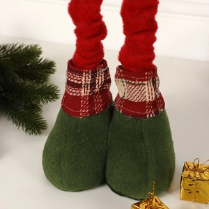 Retractable Christmas dolls with red plush legs and green felt shoes for festive decor