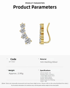 Detailed specs of 925 sterling silver ear climbers with 5A cubic zirconia and 18K gold plating