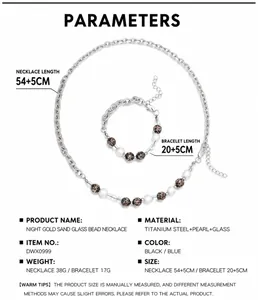 Paramètres de taille détaillés pour l'ensemble collier et bracelet en perles lumineuses