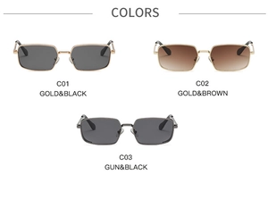 Drei Farbvarianten der Retro-Quadrat-Metallsonnenbrille mit Gold- und Gunmetal-Rahmen