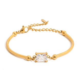 Macro shot of 18K gold plated stainless steel bracelet with rectangular zircon stone