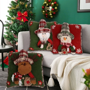 Christmas 3D Decorative Throw Pillow Santa Claus Snowman Elk Cartoon Plush Fabric Holiday Ornament Festive Home Decor Cushion