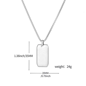 Polished stainless steel dog tag necklace with dimensions 35x20mm and 24g weight