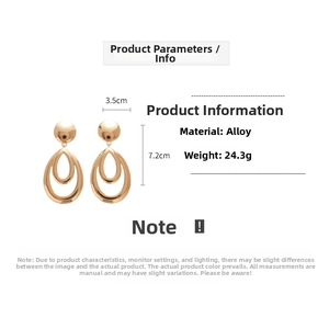 Detailed size and weight specs for these polished gold metal teardrop loop earrings