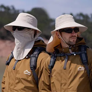 Chapeau De Pêche Nylon Respirant Protection Solaire Avec Masque Facial Amovible Et Rabat De Cou Pour Randonnée Hommes